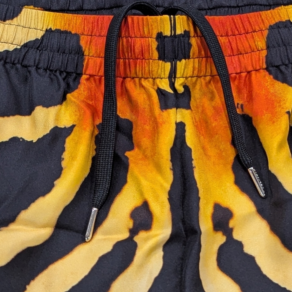 $960 Mens Burberry Animal Print Silk Shorts Bright Orange XL - Picture 2 of 9
